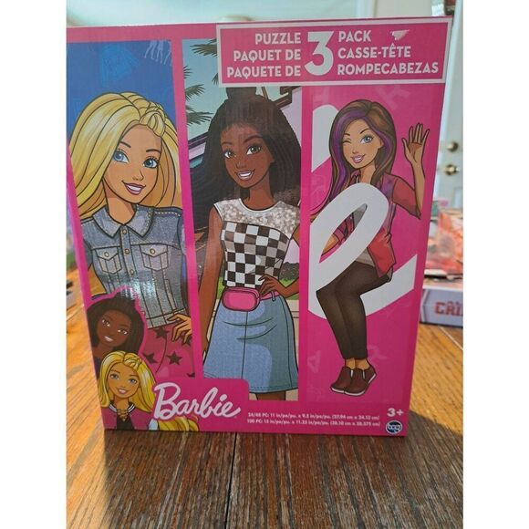 New 2022 Barbie TCG Toys Three Pack Jigsaw Puzzles 24pc 48pc 100pc Girls Toy - Picture 1 of 3